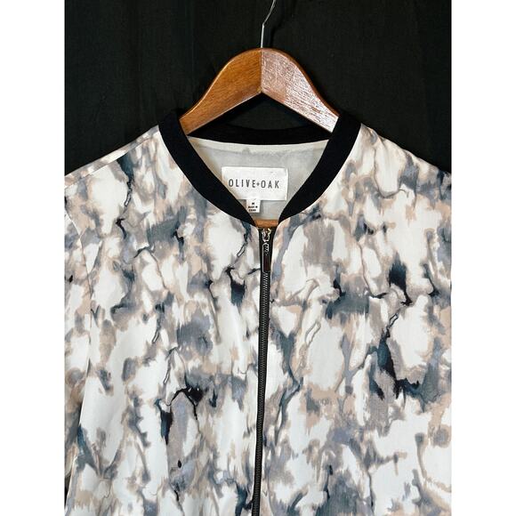 OLIVE+OAK Bomber Jacket M Silky Marble Print Streetwear Gorpcore Utility - Picture 2 of 15